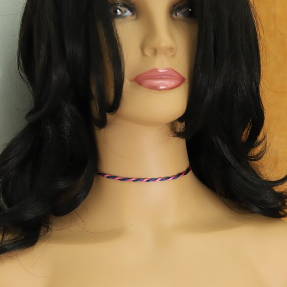 Pink Blue Thread Necklace Choker Adjustable Length Twisted Design Chokers (#90) - Picture 10 of 11